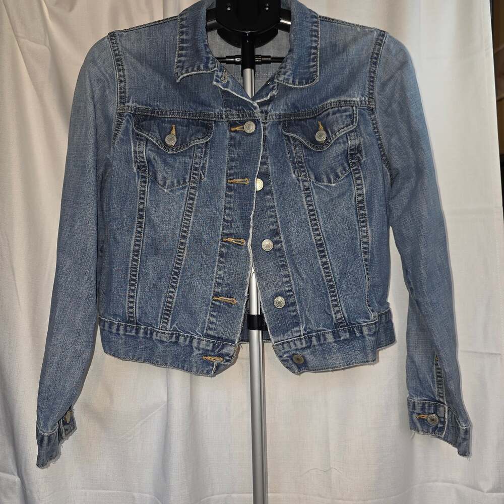 Lands End Jacket Womens Distressed Jean Denim Light Wash Medium